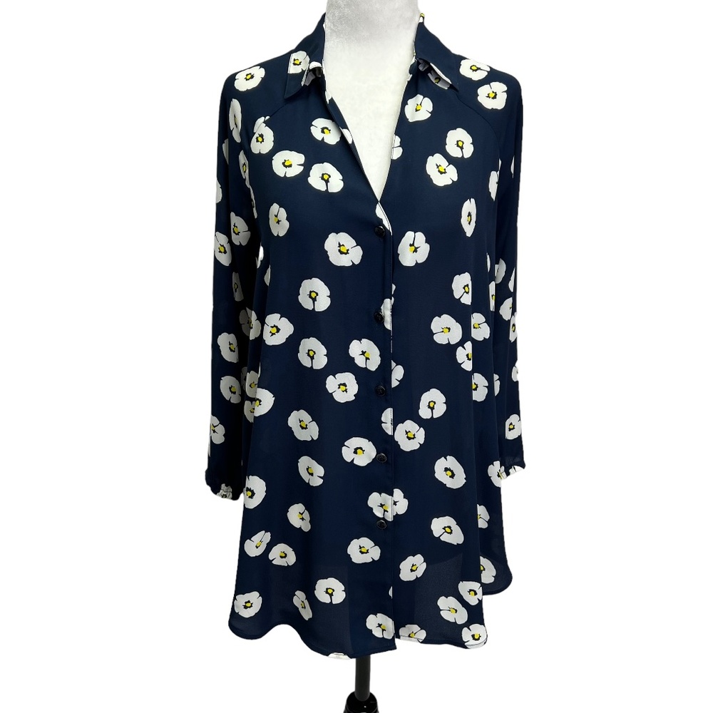 CAbi #5705 Navy Floral Button UP Blouse Size S